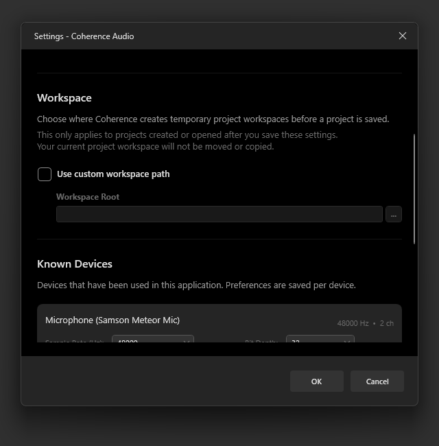 Settings — Custom Workspace Path